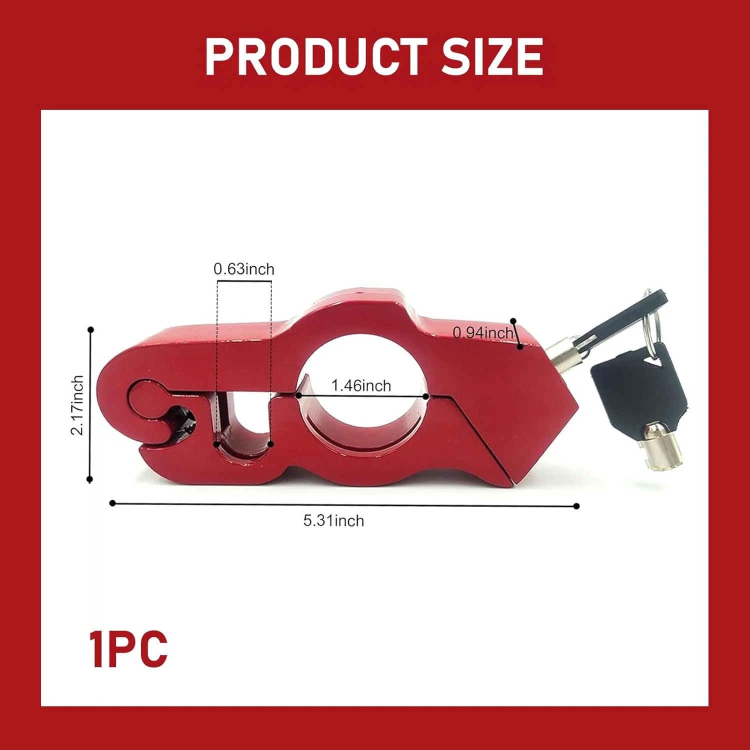1 PC Motorcycle Handlebar Anti-Theft Lock, Waterproof Rust-Proof Lock Cylinder with Anti-Scratch Gasket, Brake and Throttle Handle Safety Lock, Universal for Motorcycles Scooters Bike (Red)
