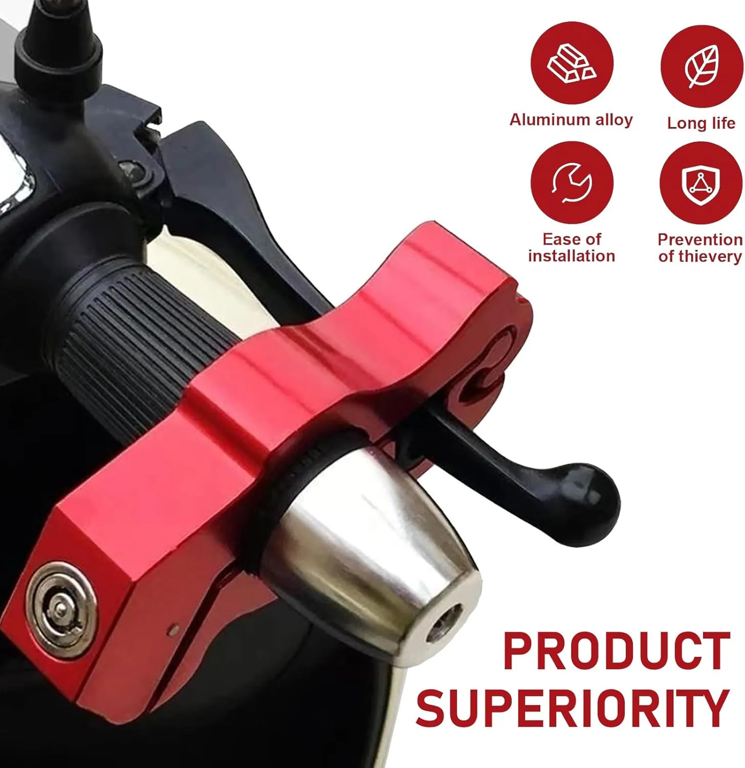 1 PC Motorcycle Handlebar Anti-Theft Lock, Waterproof Rust-Proof Lock Cylinder with Anti-Scratch Gasket, Brake and Throttle Handle Safety Lock, Universal for Motorcycles Scooters Bike (Red)