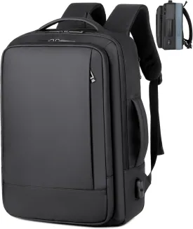 17/15.6" Business laptop backpack, PU backpack, Travel laptop backpack,carry on backpack, Expandable laptop backpack Men (01#Standard, Black)