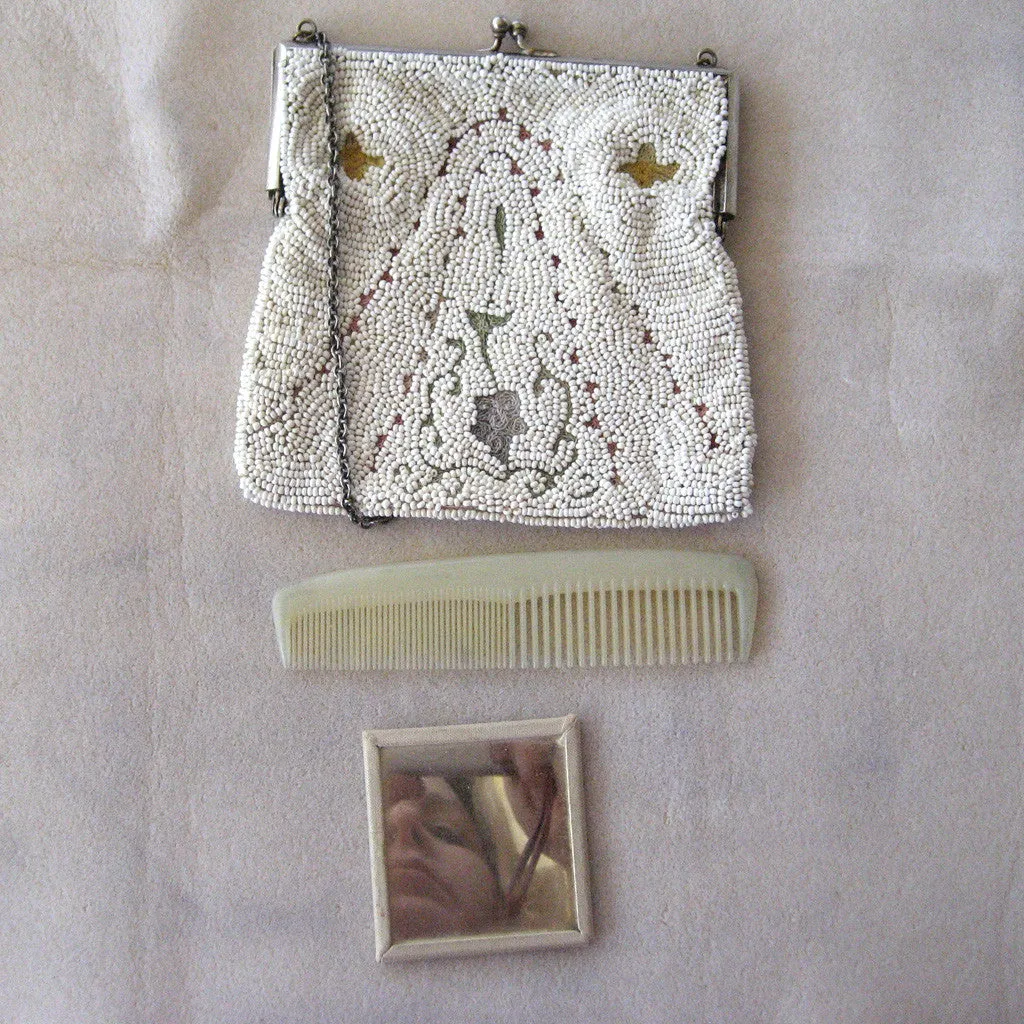 1920s European Embroidered Beaded Tambour Purse/Handbag