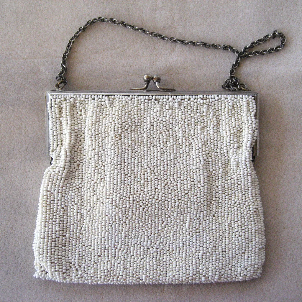 1920s European Embroidered Beaded Tambour Purse/Handbag
