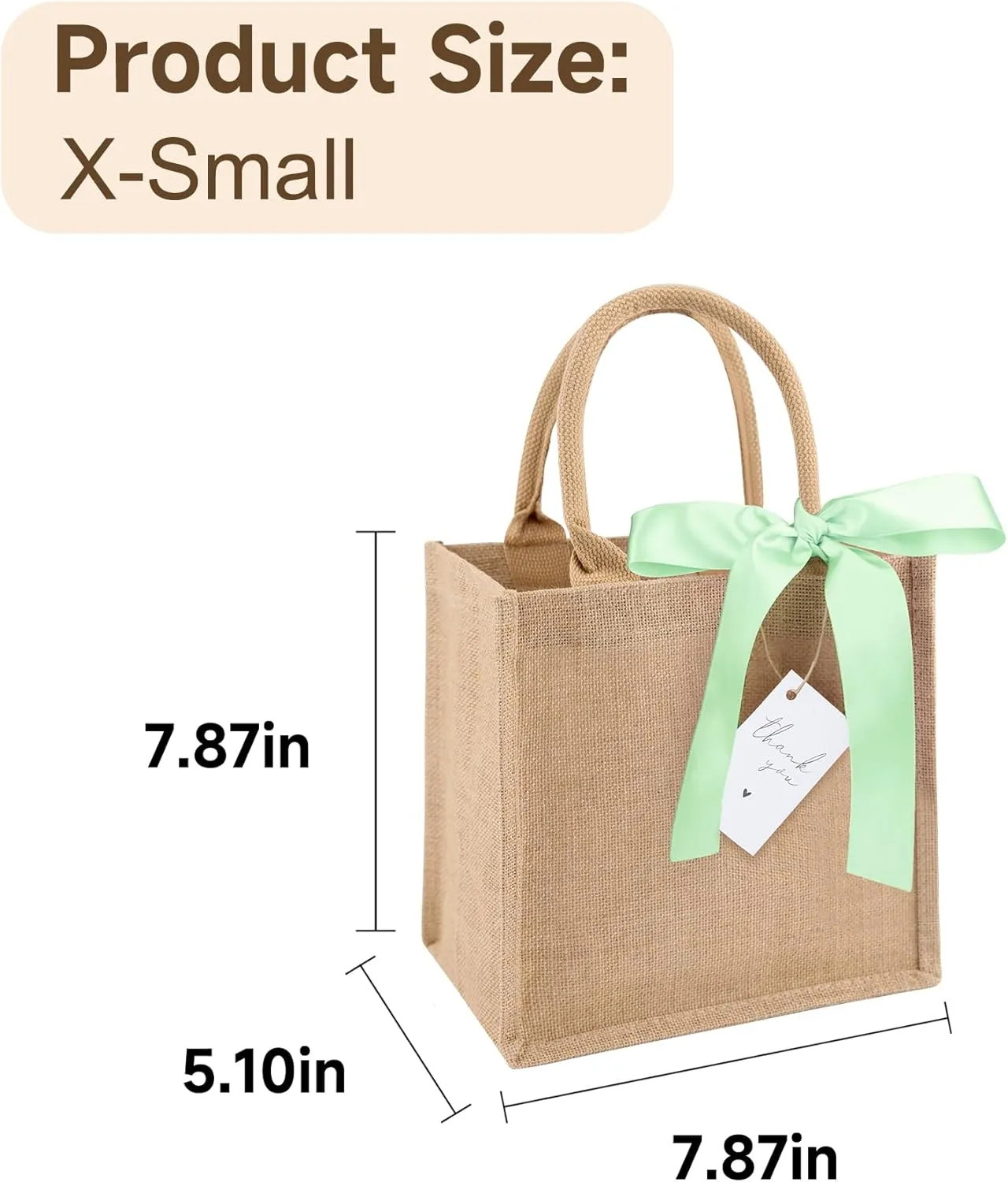 6 Pack Burlap Tote Bags with Handles Reusable Mini Jute Gift Bags with Light Green Silk Ribbons Waterproof Lining for Wedding Bridesmaid Mother's Day Bachelorette Beach Party