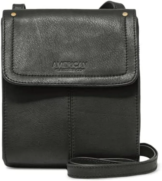 American Leather Kansas Crossbody HandBag, 100% Genuine Leather Purse, Multi-Pocket Sling Bag & Adjustable Straps for Women