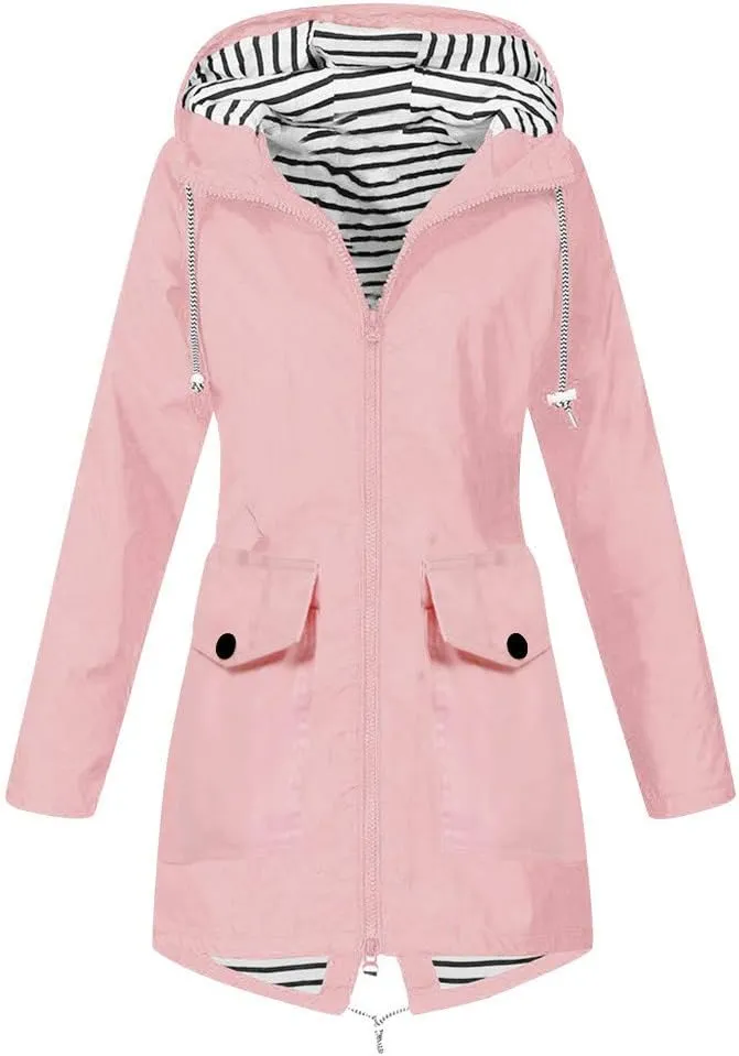 Aniywn Women's Waterproof Raincoat Outdoor Hooded Rain Jacket Windbreaker Lightweight Travel Rain Jacket Coats with Hood