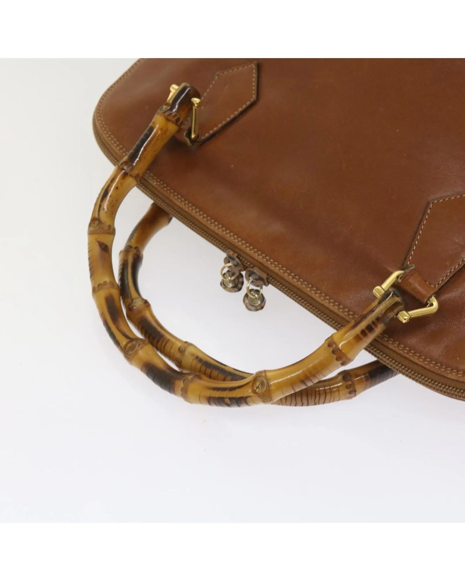 Authentic Leather Bamboo Handbag by Gucci