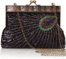 BABEYOND 1920s Flapper Peacock Clutch Vintage Gatsby Sequined Evening Handbag Beaded Bag