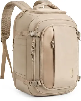 BAGSMART Travel Backpack Carry on Flight Approved, 30L Lightweight Backpack Fits 17.3 Inch Laptop for Men Women, Water Resistant Personal Item Travel Bag with USB Charging Port, Camel