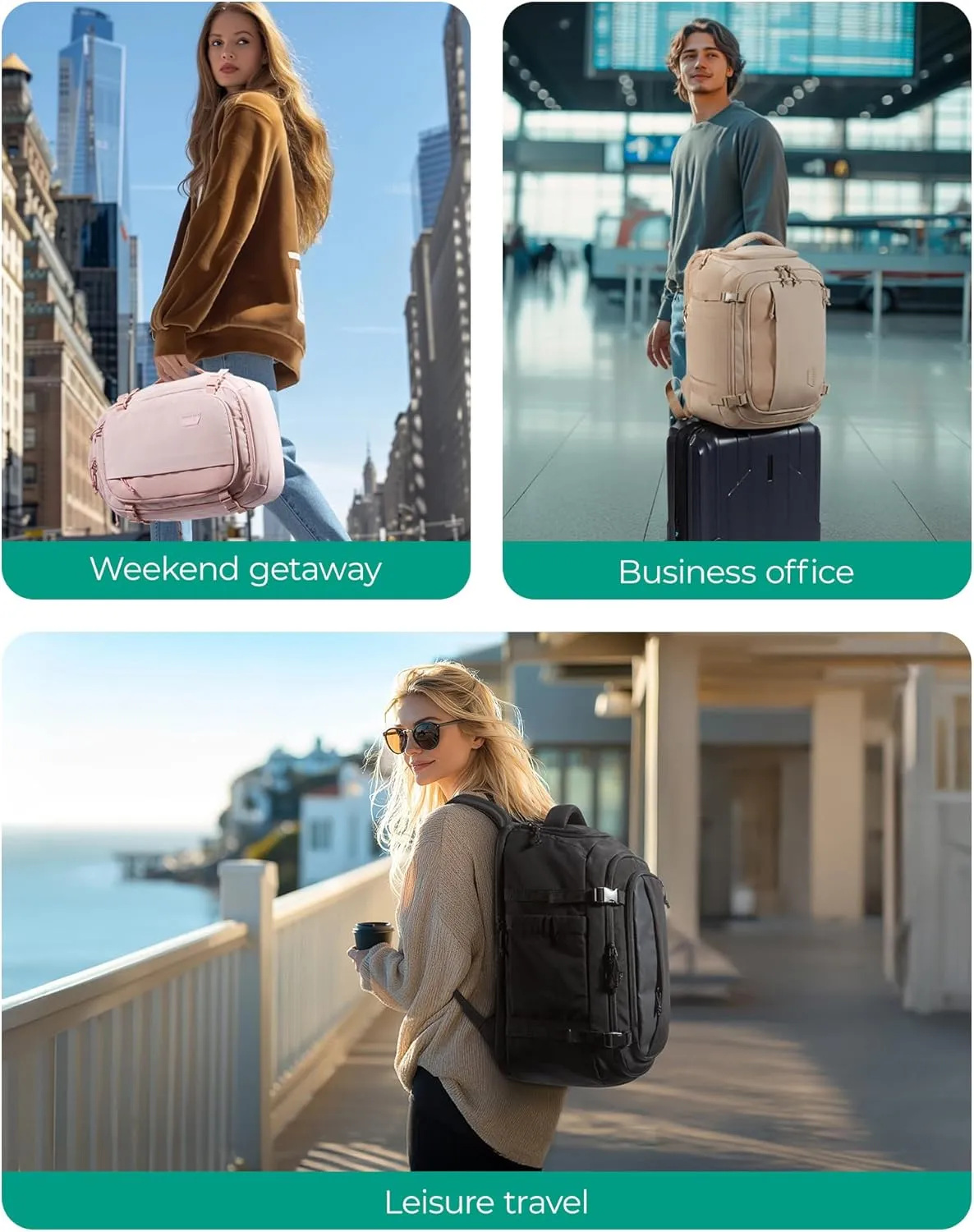 BAGSMART Travel Backpack Carry on Flight Approved, 30L Lightweight Backpack Fits 17.3 Inch Laptop for Men Women, Water Resistant Personal Item Travel Bag with USB Charging Port, Camel
