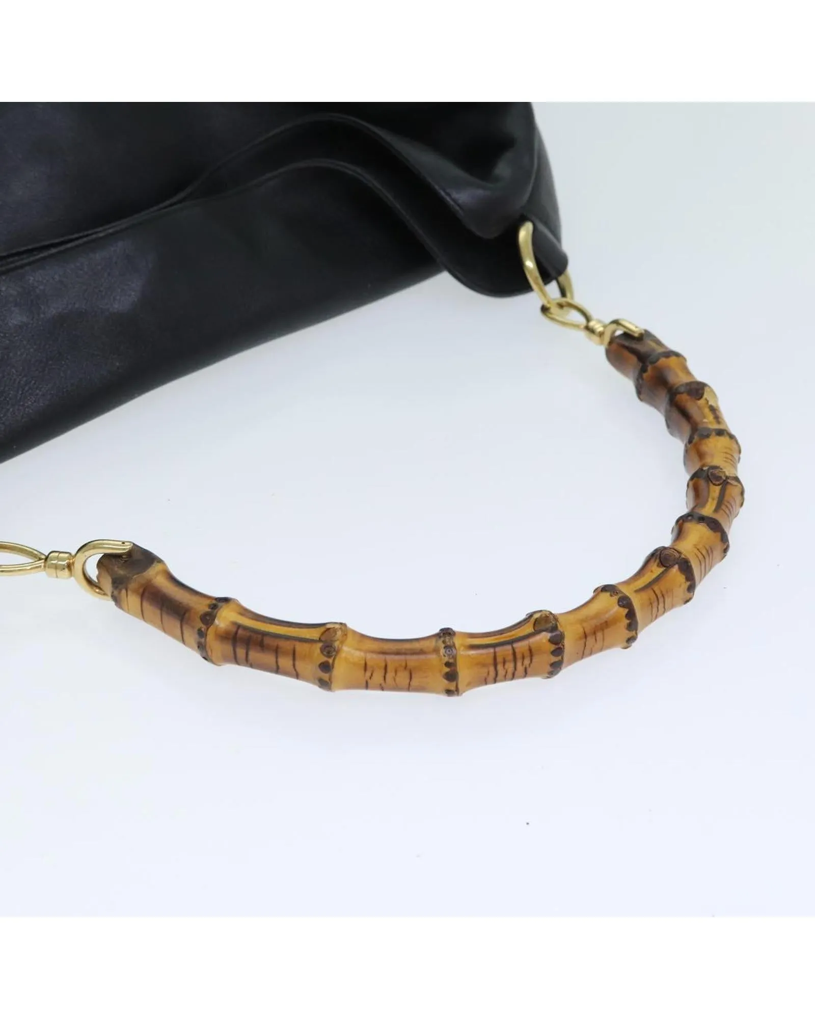 Bamboo Handle Leather Handbag with Shoulder Strap