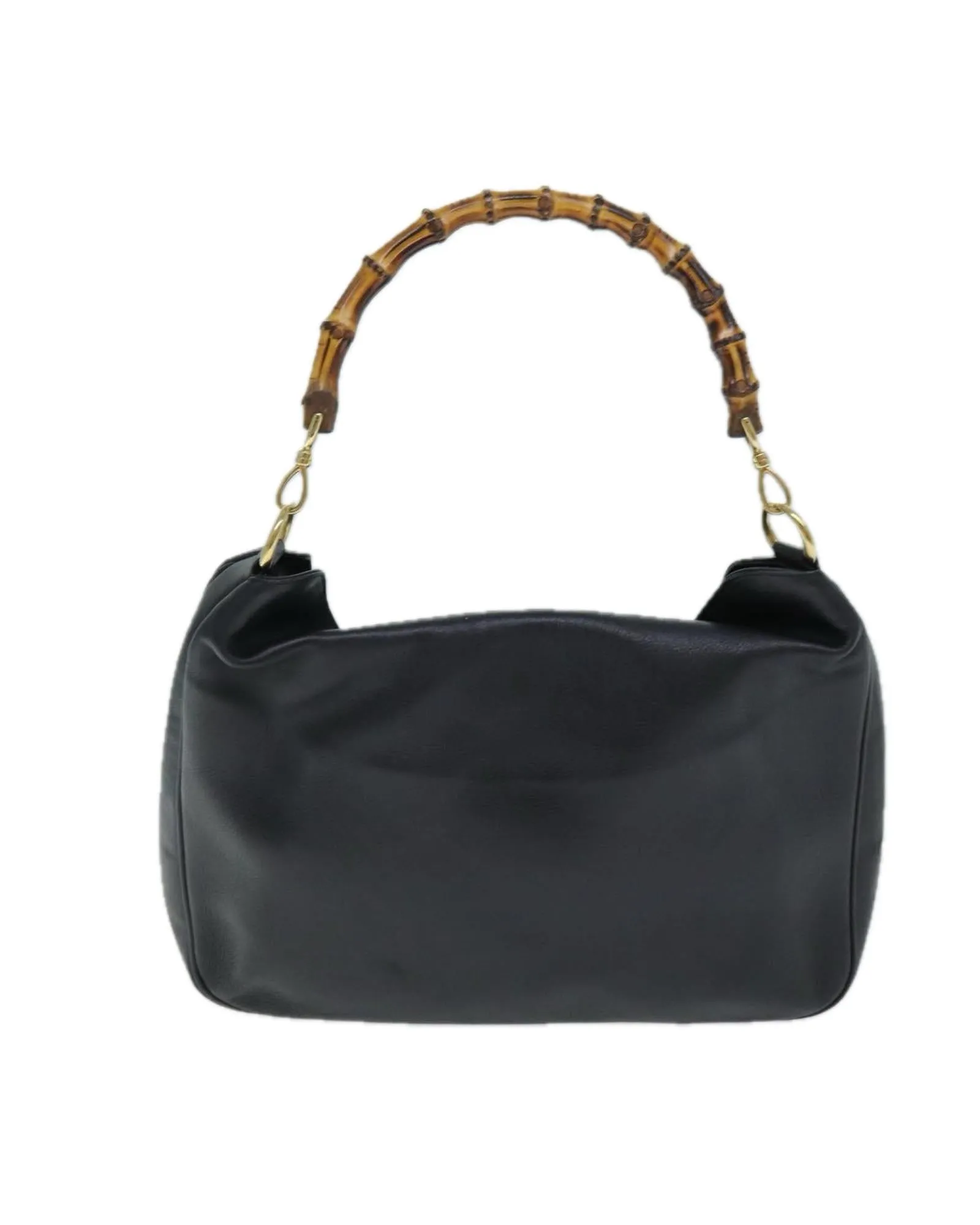 Bamboo Handle Leather Handbag with Shoulder Strap
