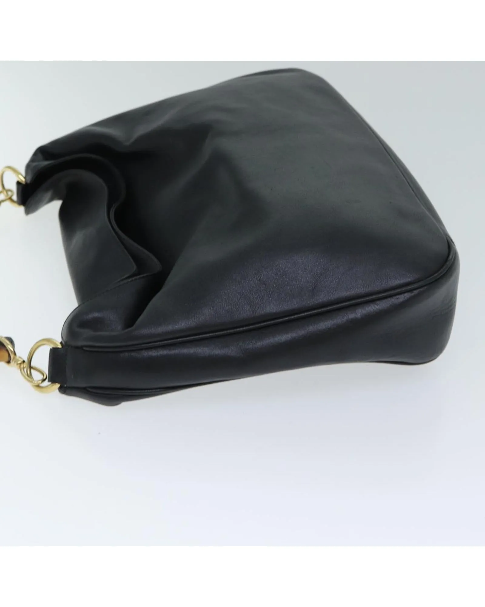 Bamboo Handle Leather Handbag with Shoulder Strap