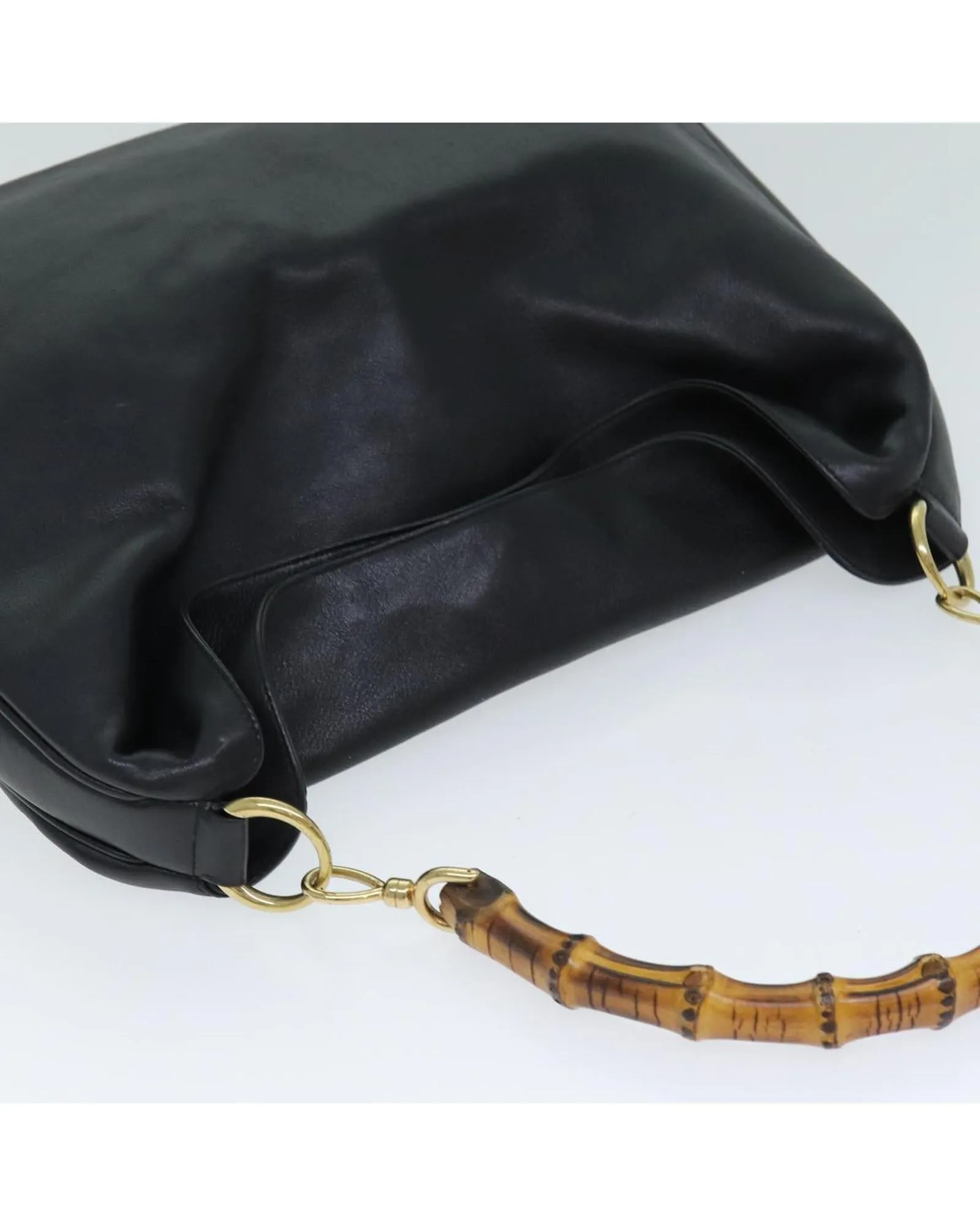 Bamboo Handle Leather Handbag with Shoulder Strap