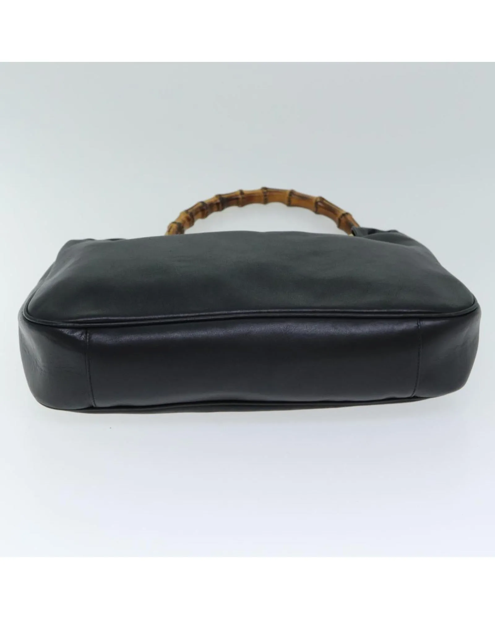 Bamboo Handle Leather Handbag with Shoulder Strap