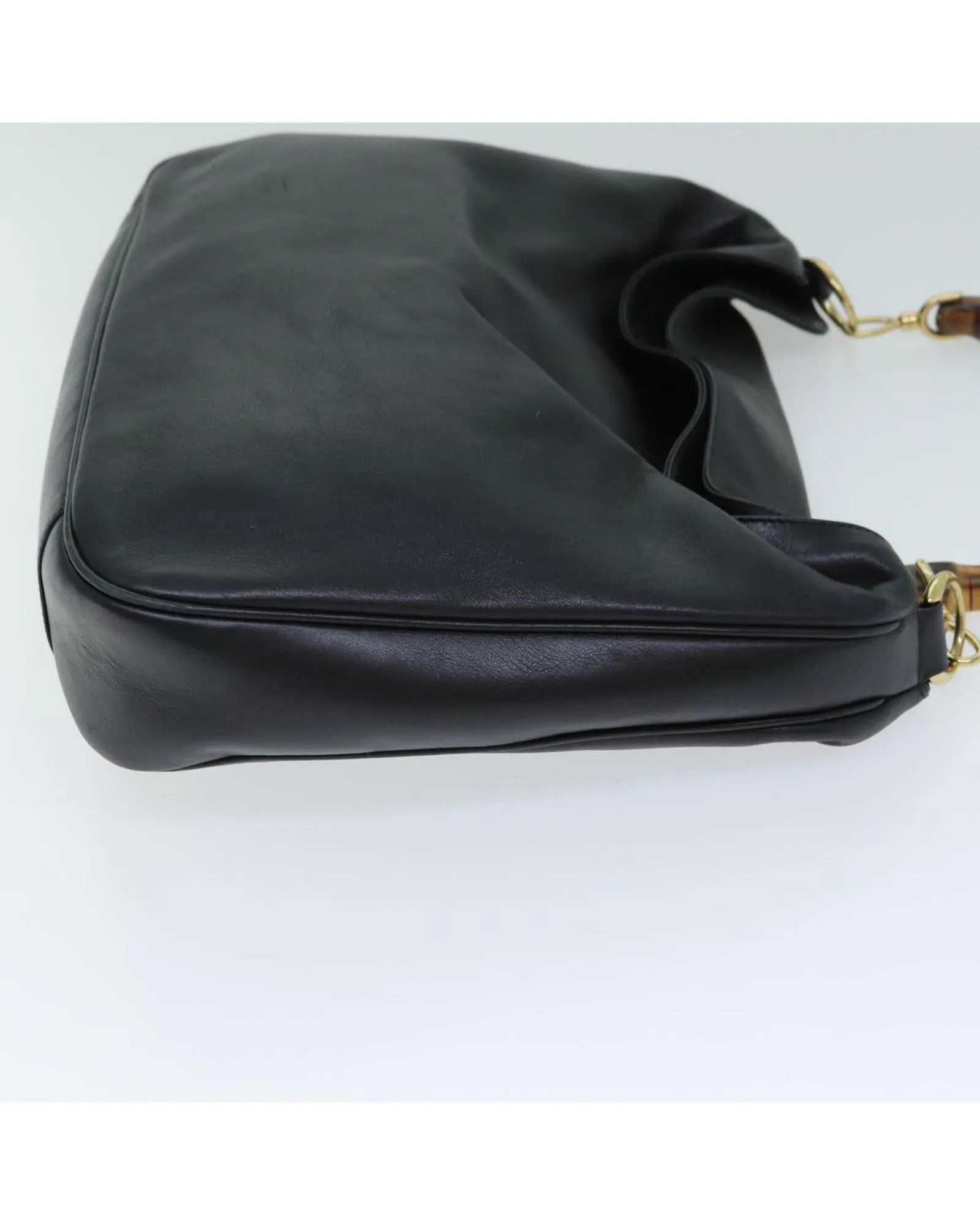 Bamboo Handle Leather Handbag with Shoulder Strap