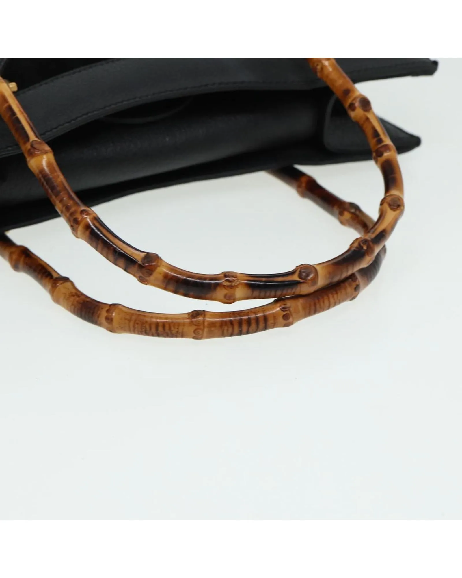 Bamboo Handle Leather Handbag