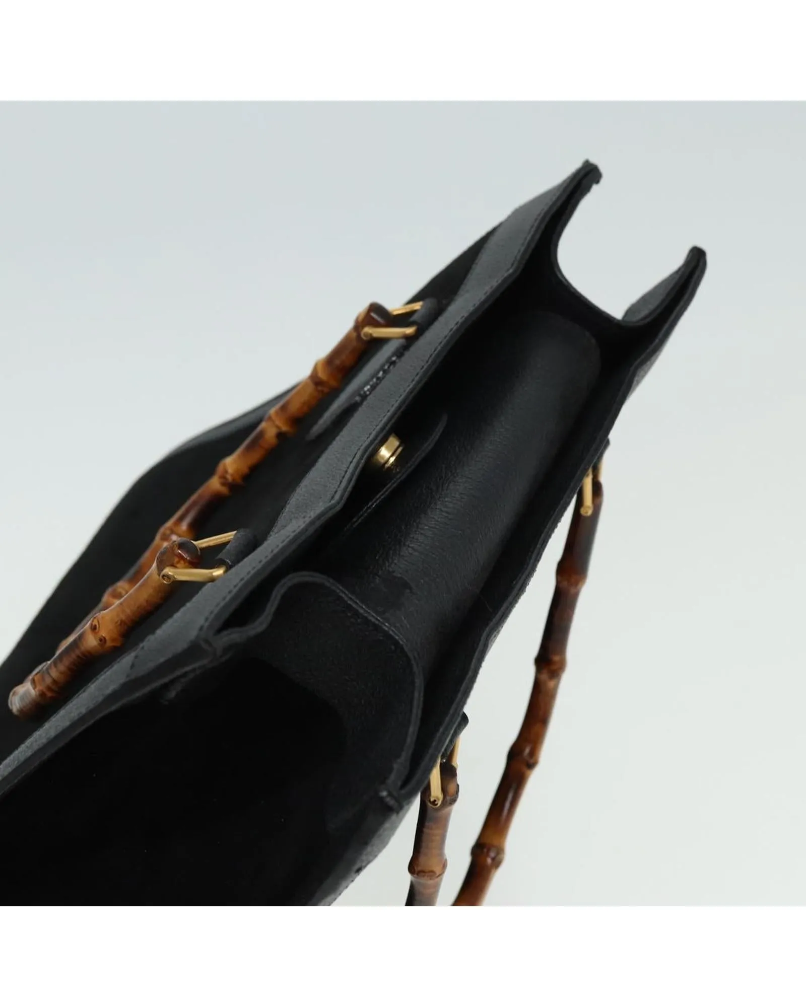 Bamboo Handle Leather Handbag