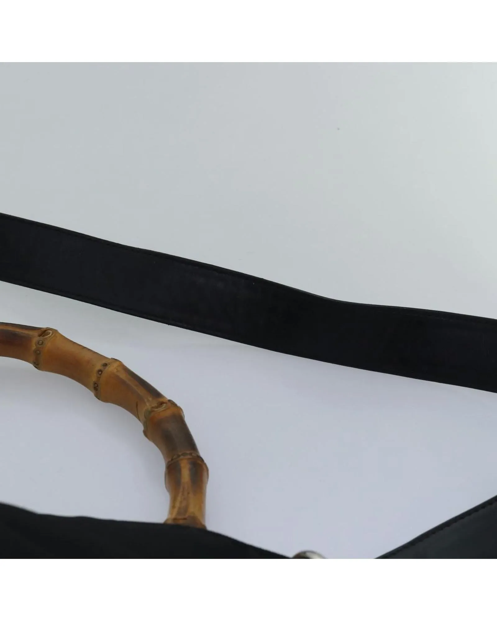 Bamboo Handle Nylon Handbag with Shoulder Strap