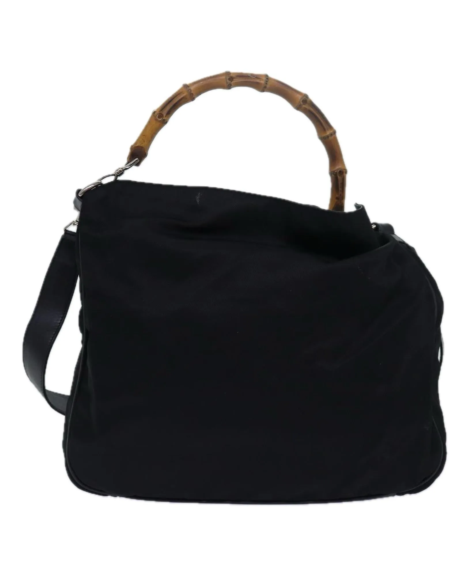 Bamboo Handle Nylon Handbag with Shoulder Strap