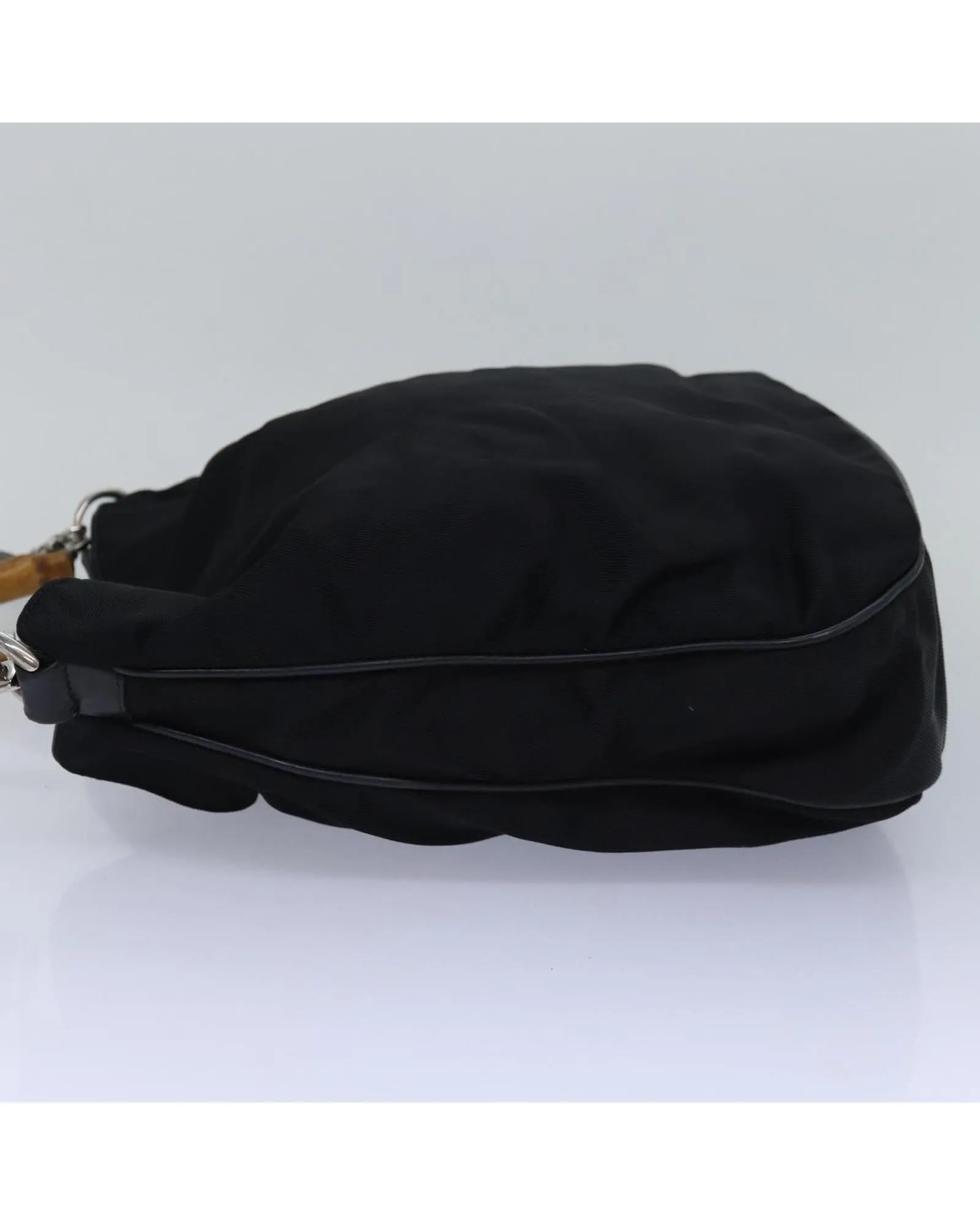Bamboo Handle Nylon Handbag with Shoulder Strap