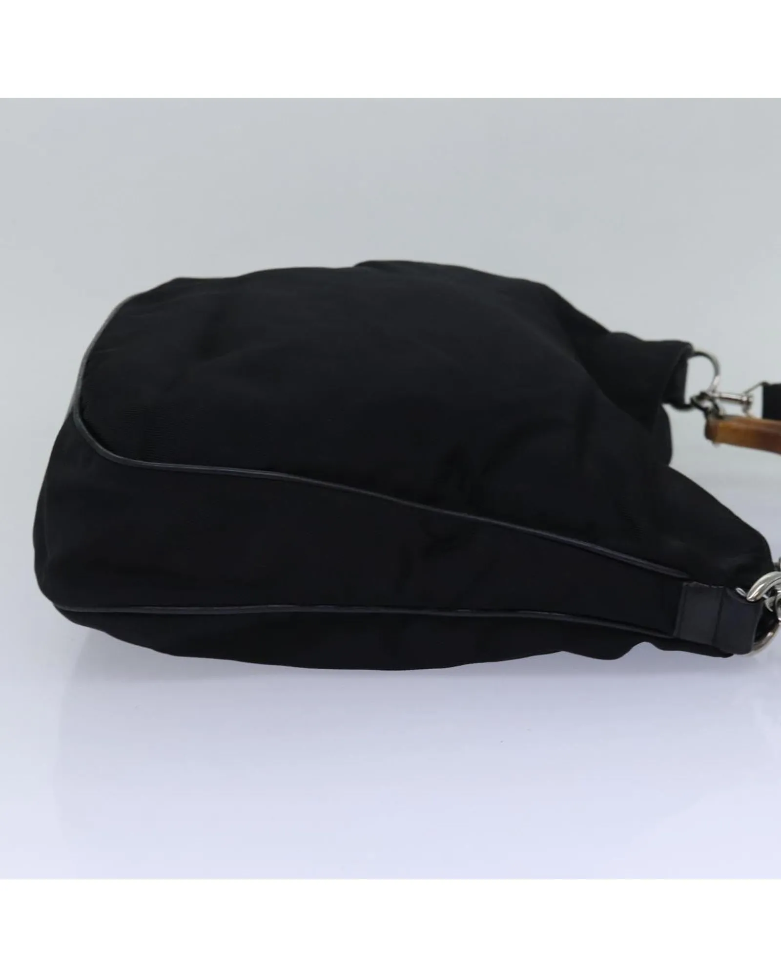Bamboo Handle Nylon Handbag with Shoulder Strap