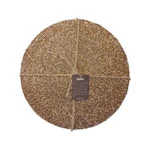 Bead Embroidered Mosiac Placemat in Antique Gold, Set of 2