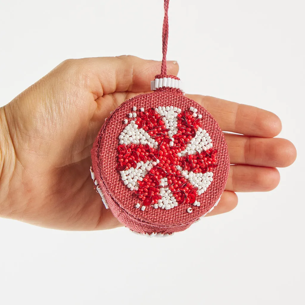 Beaded Vintage Bauble Ornament Crimson