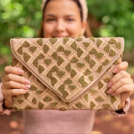 Beige Beaded Clutch Purse