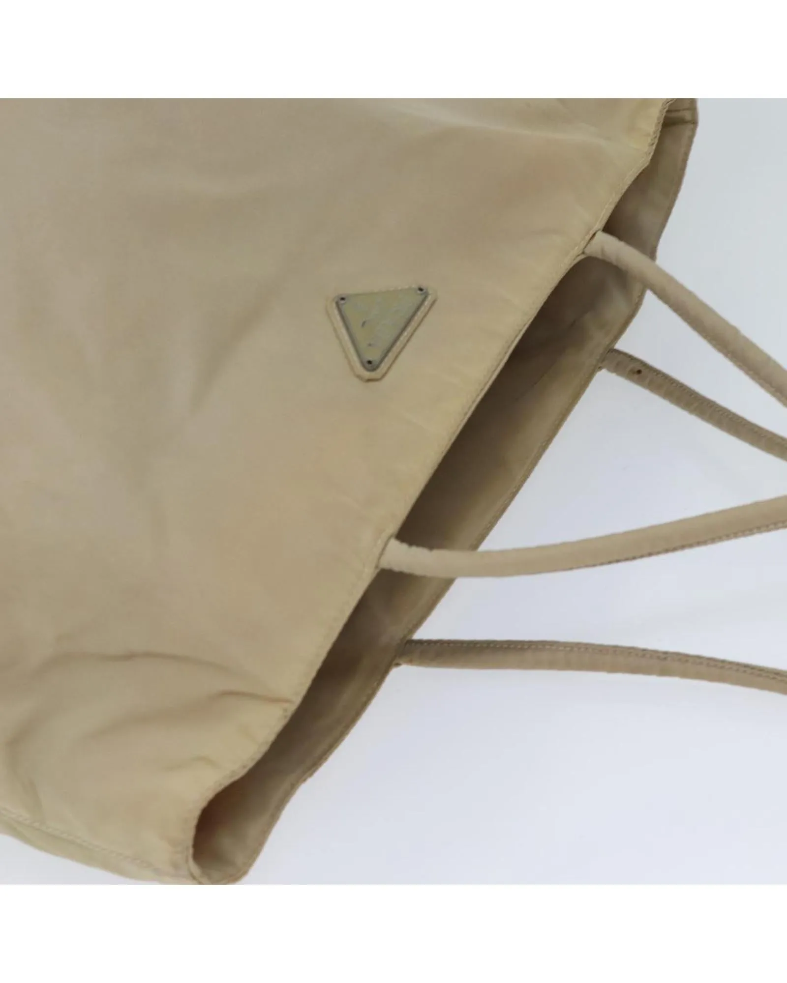 Beige Nylon Tote Bag with Scratches and Rubbing