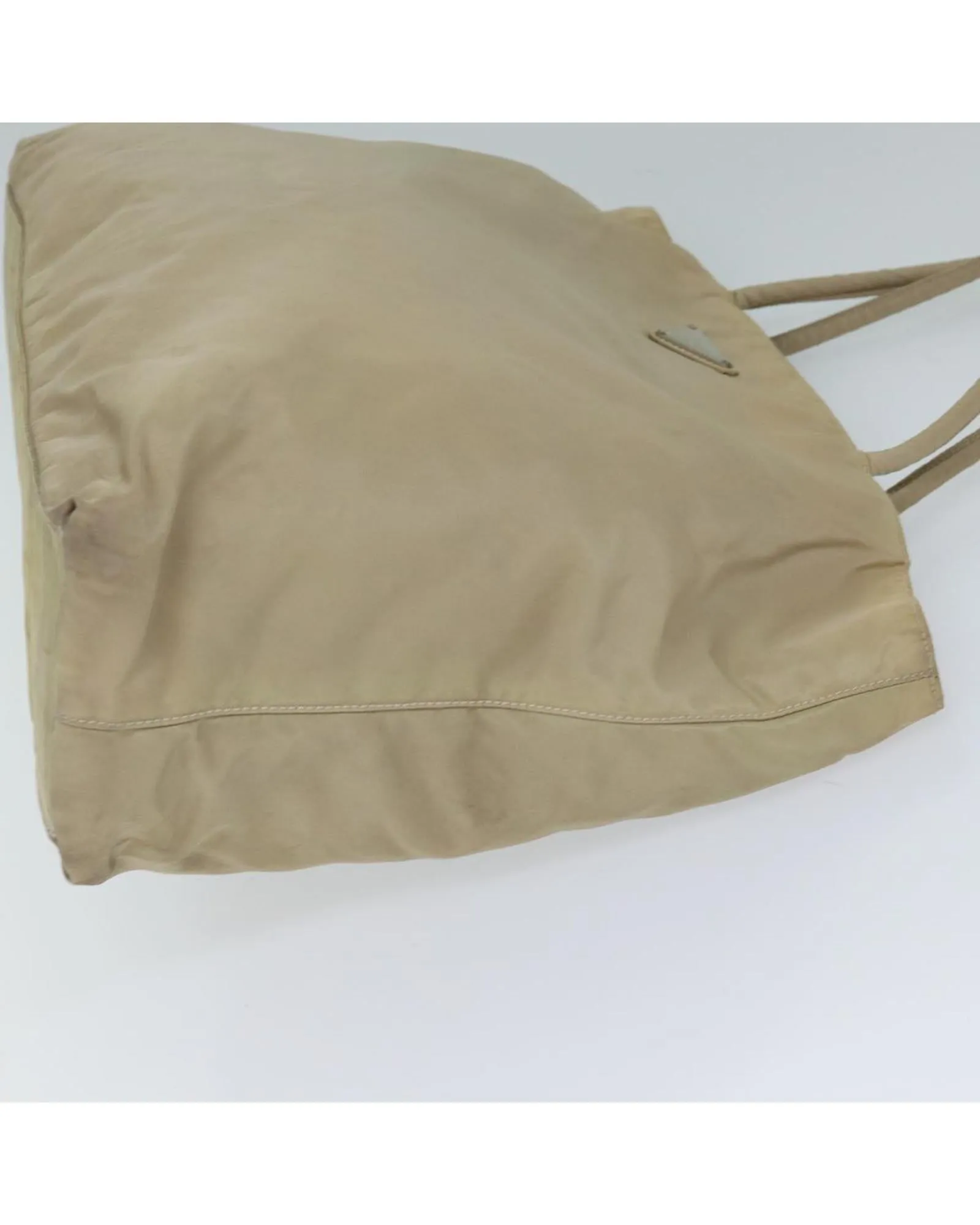 Beige Nylon Tote Bag with Scratches and Rubbing