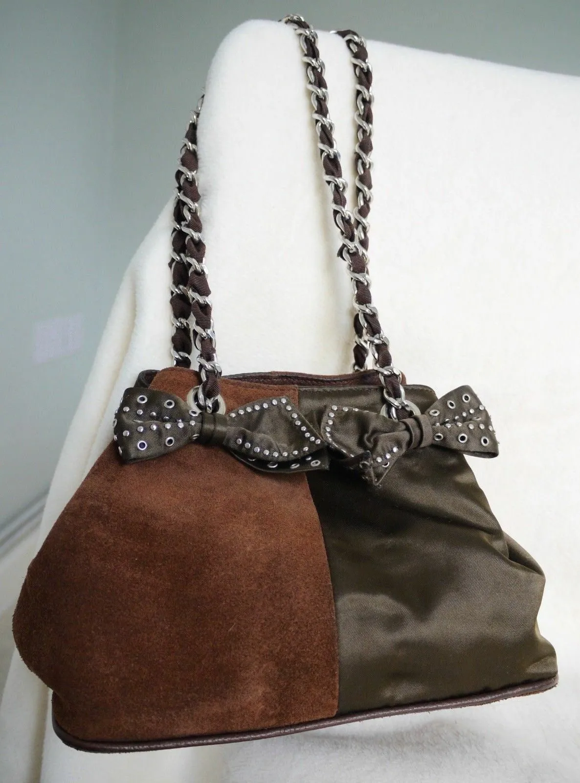 Beverly Feldman for Russell & Bromley Vintage Brown Suede & Satin Handbag