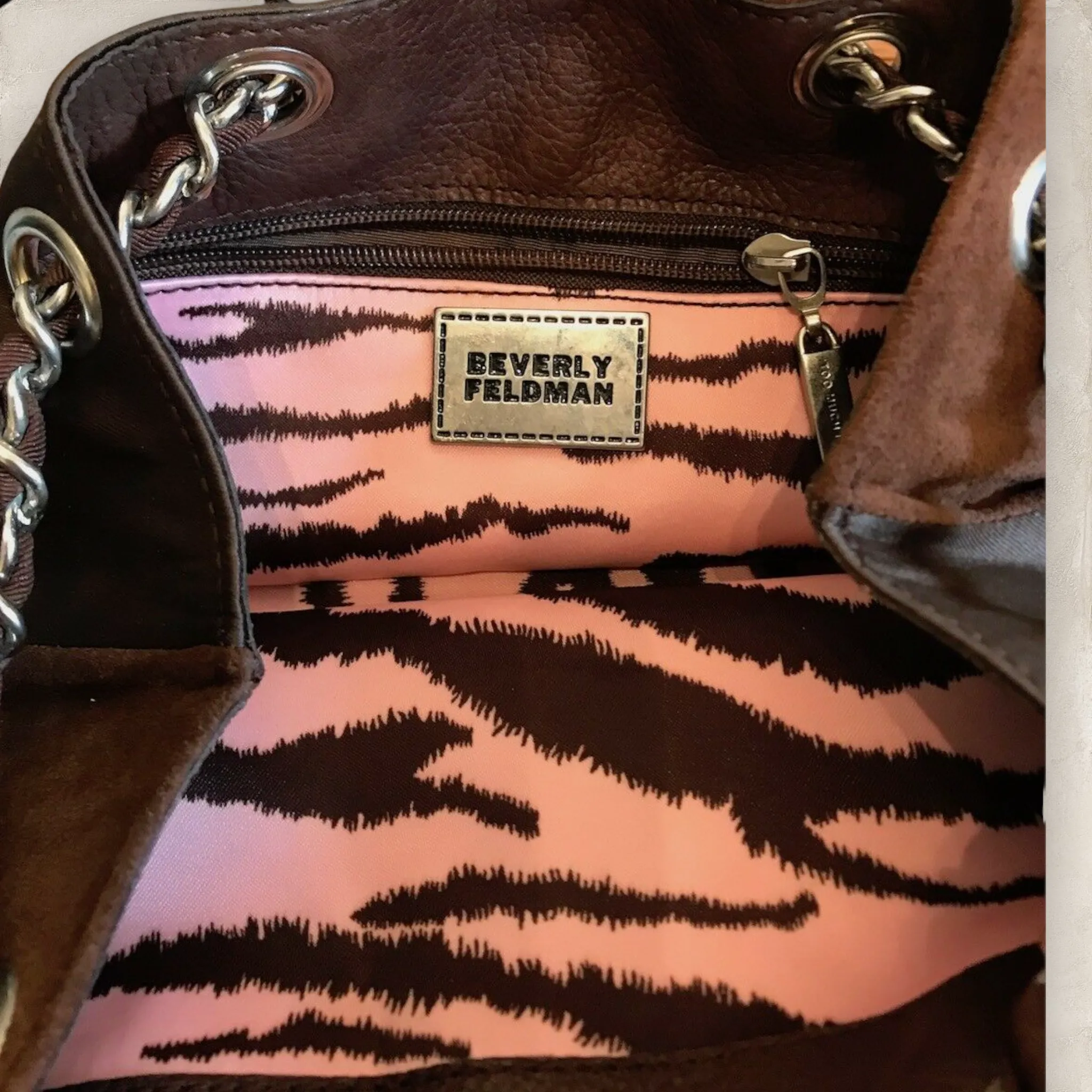 Beverly Feldman for Russell & Bromley Vintage Brown Suede & Satin Handbag