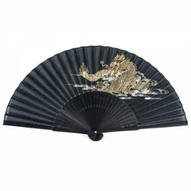 Black Dragon Silk & Bamboo Japanese Folding Fan