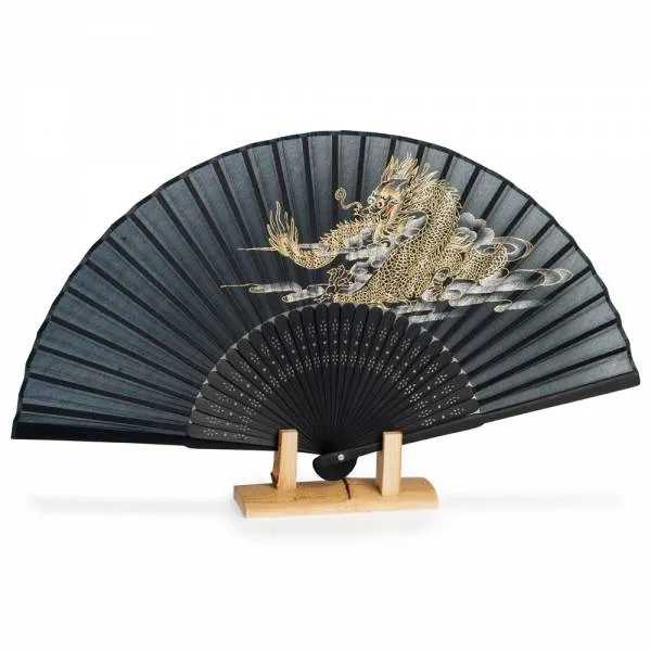 Black Dragon Silk & Bamboo Japanese Folding Fan