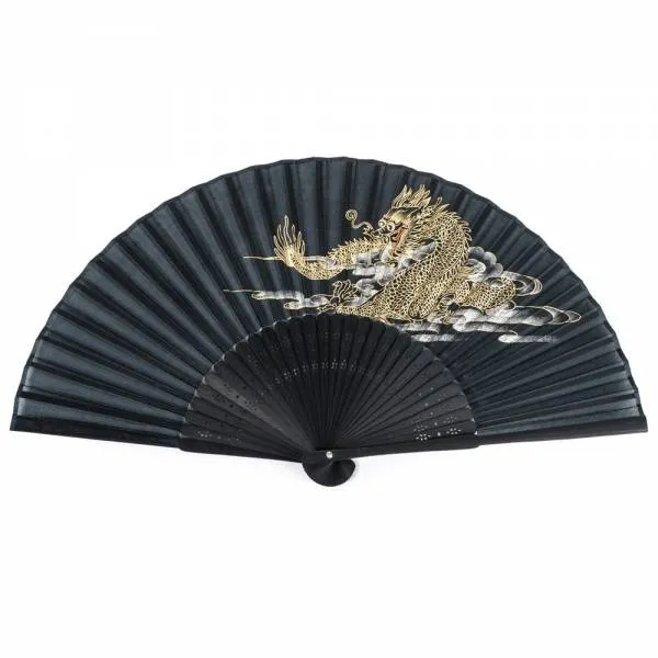 Black Dragon Silk & Bamboo Japanese Folding Fan