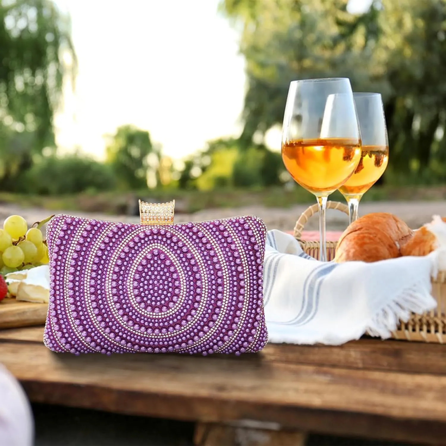 Bridal Wedding Evening Handbags Pearl Beaded Purses for Women Luxury Clutch Bag with Chain