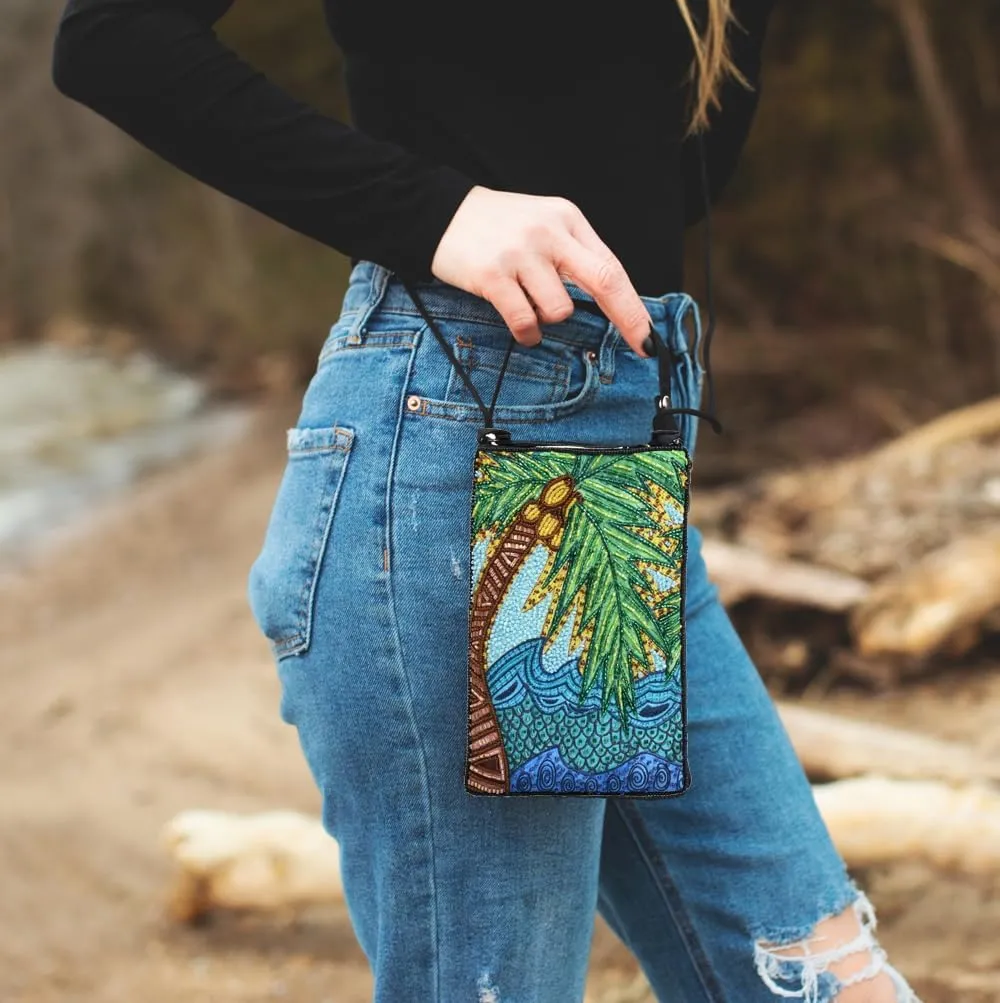 BTC Beaded Phone Crossbody Pouch Bag, Multi Carry Options, Coastal Beach Themes