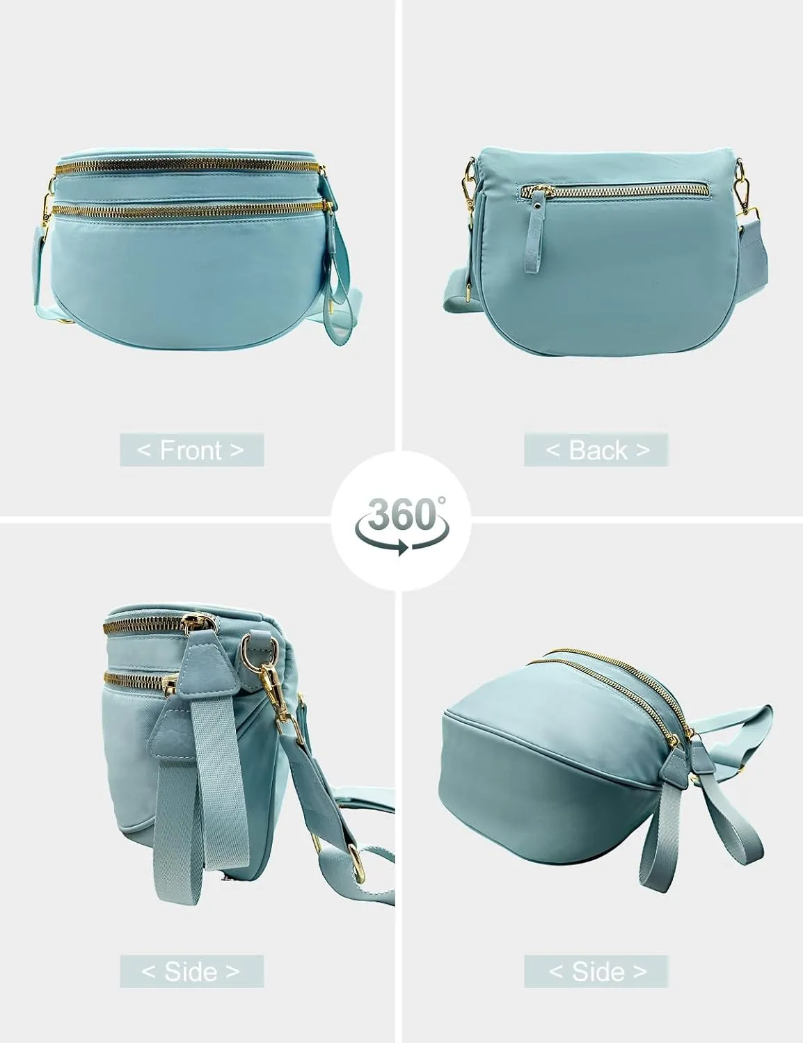 Bum Bags for Women Nylon Crossbody Bag, Spacious Fanny Packs Belt Bag Large Sling Bag with Adjustable Strap (Blue)