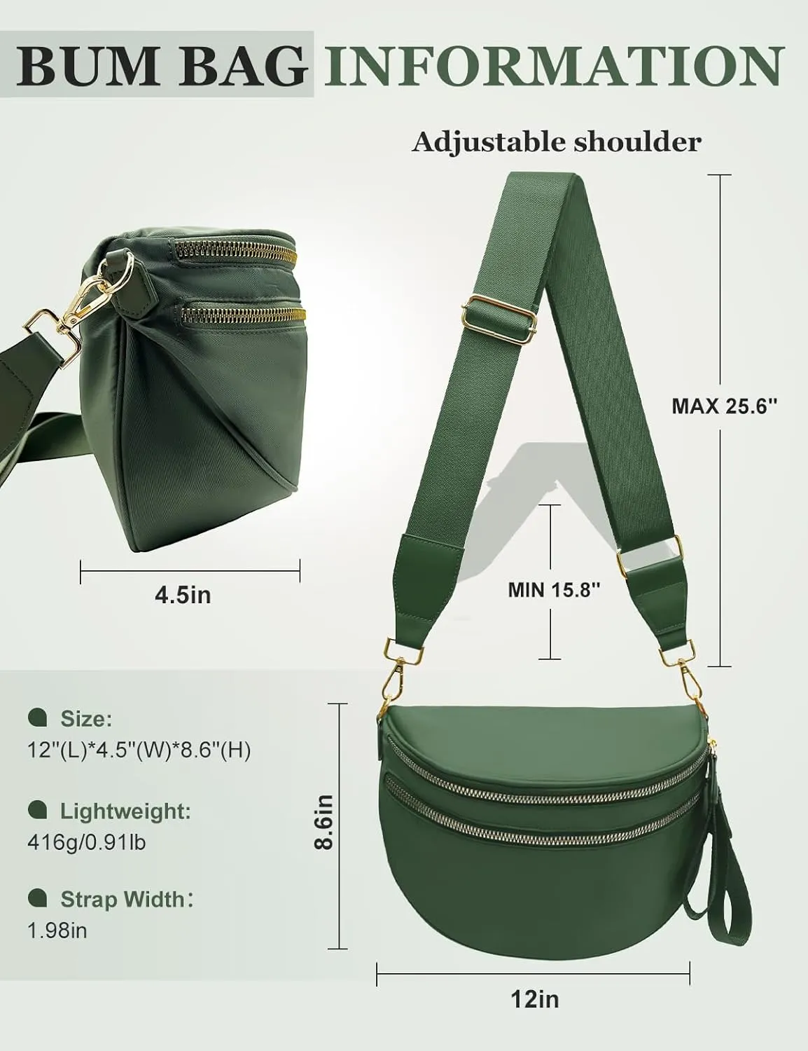 Bum Bags for Women Nylon Crossbody Bag, Spacious Fanny Packs Belt Bag Large Sling Bag with Adjustable Strap