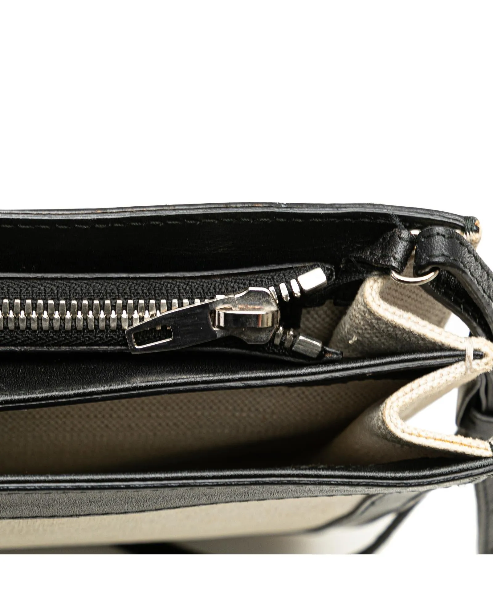Canvas and Leather Crossbody Bag with Zip Closure