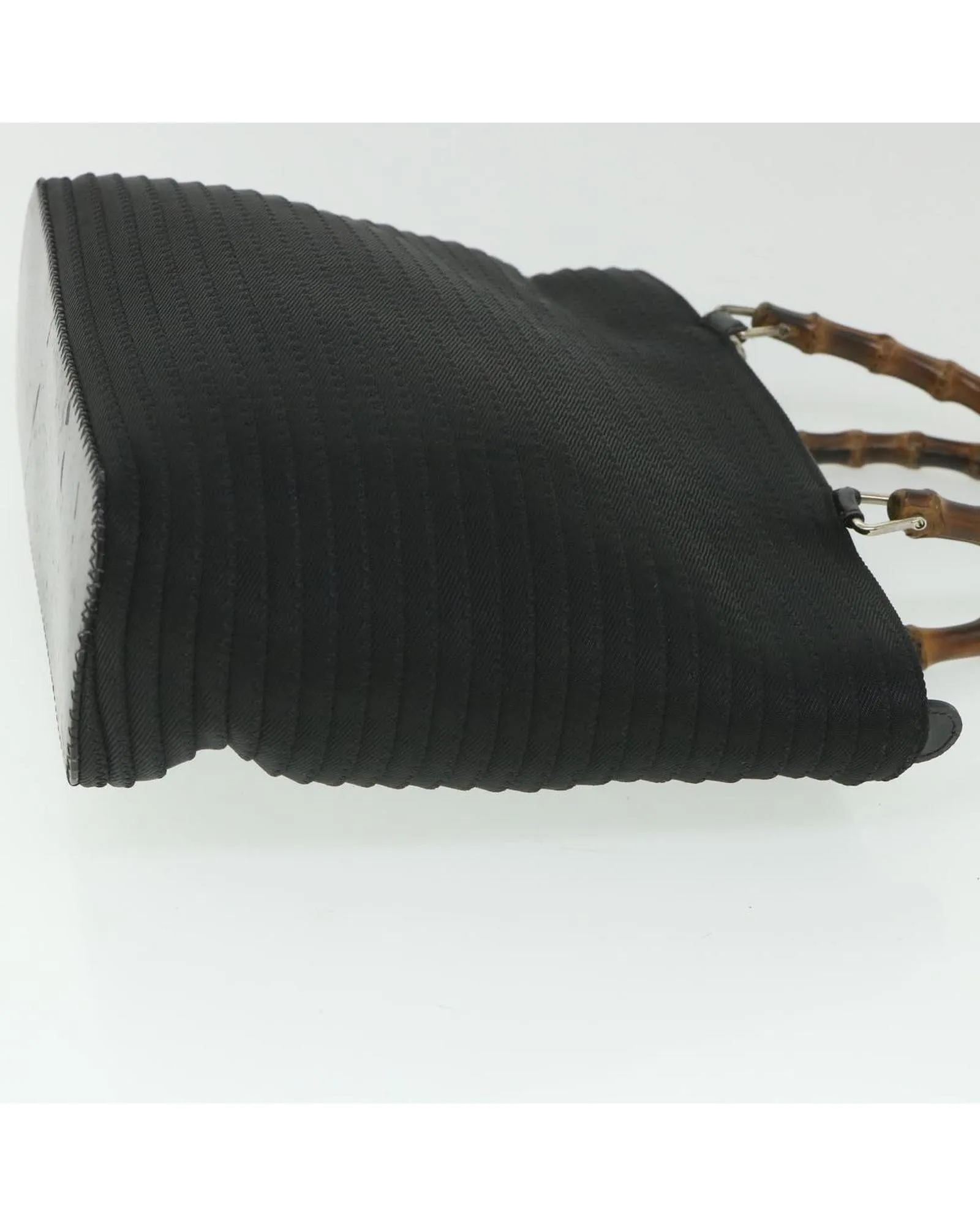 Canvas Black Hand Bag with Bamboo Handle