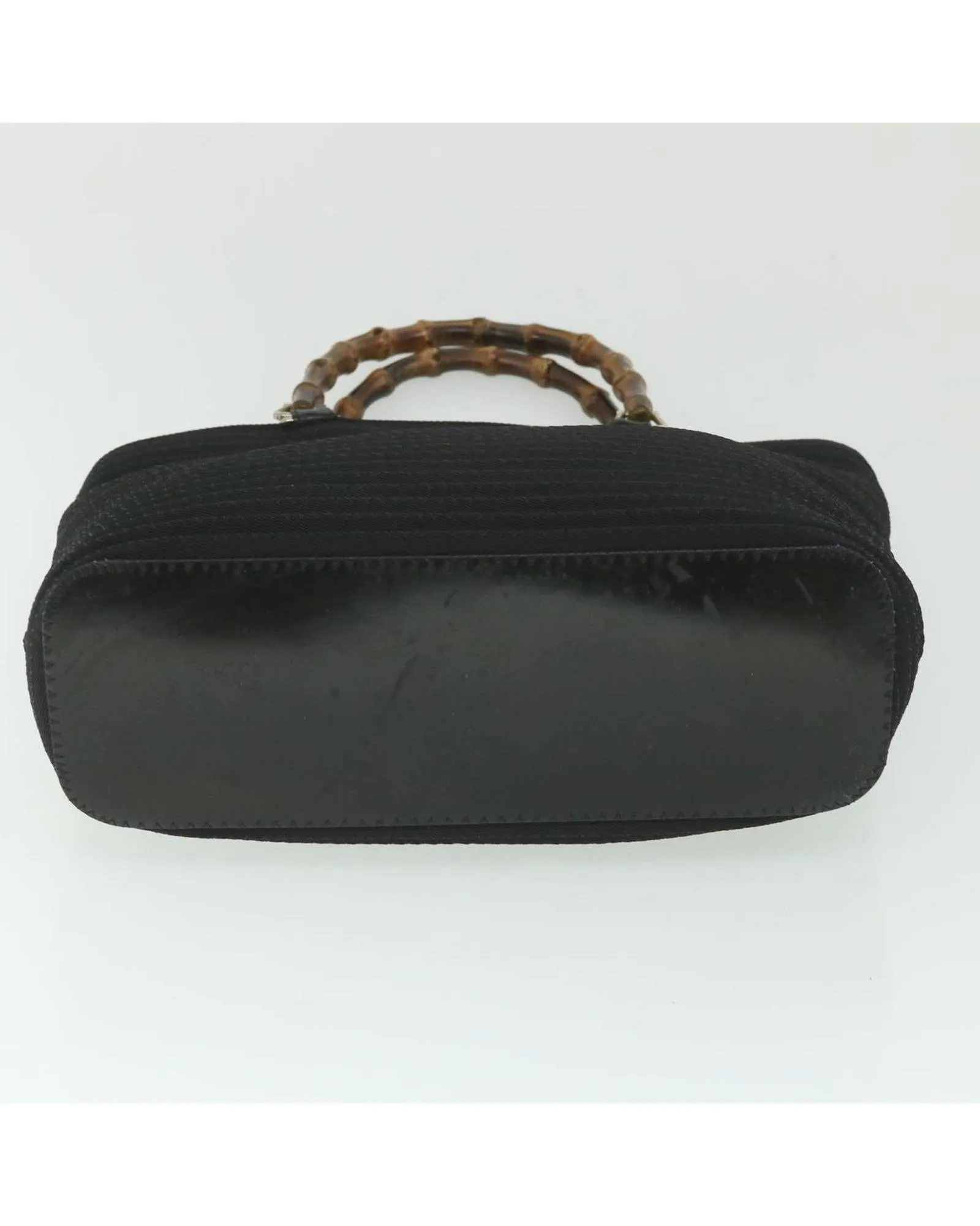 Canvas Black Hand Bag with Bamboo Handle