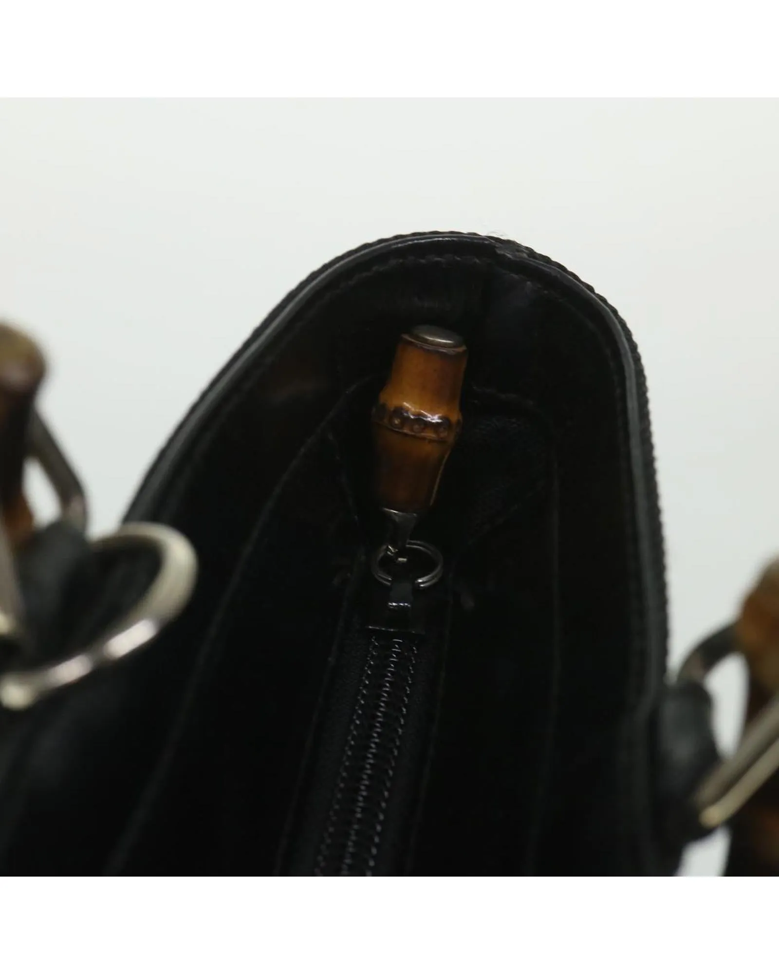 Canvas Black Hand Bag with Bamboo Handle