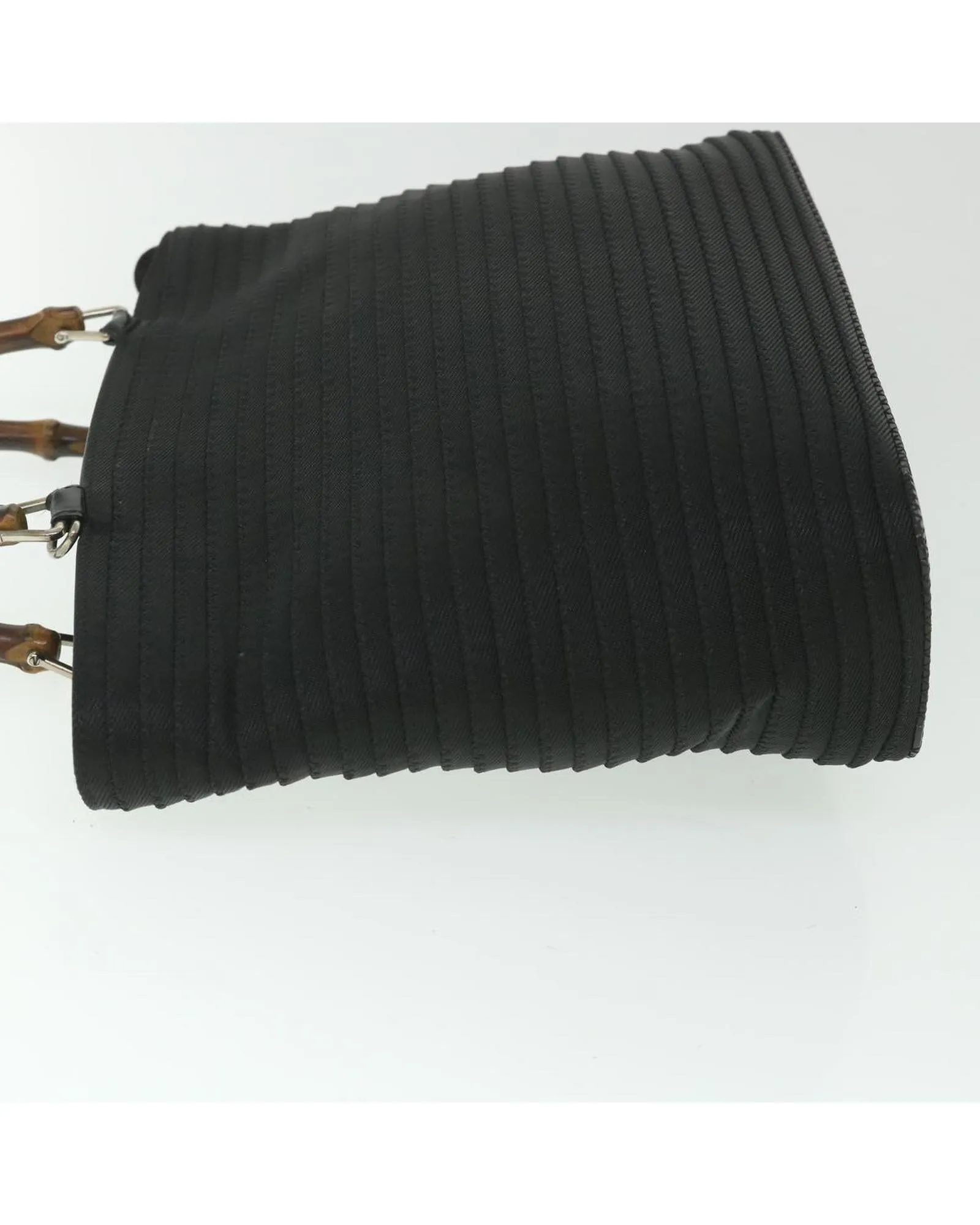 Canvas Black Hand Bag with Bamboo Handle