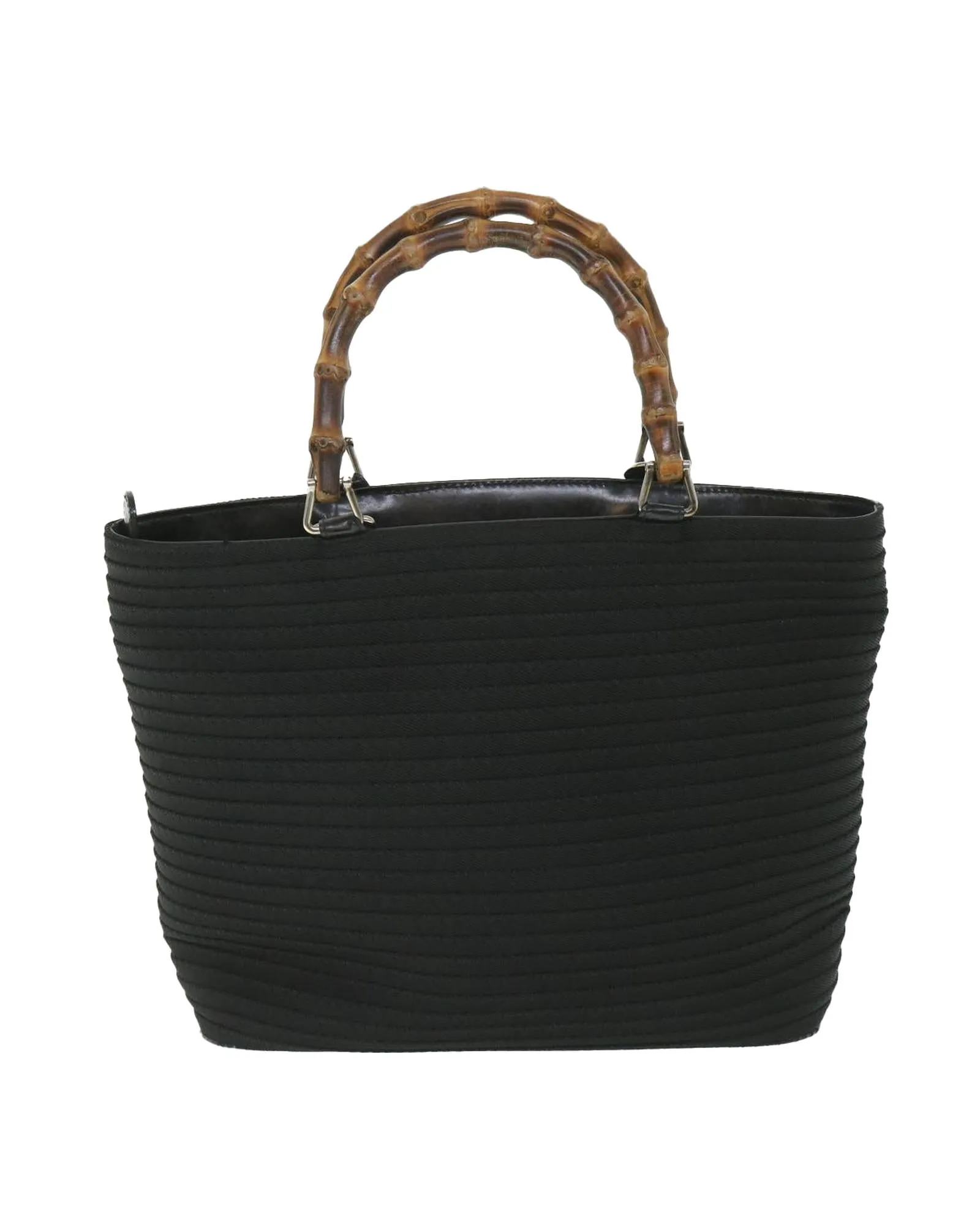 Canvas Black Hand Bag with Bamboo Handle