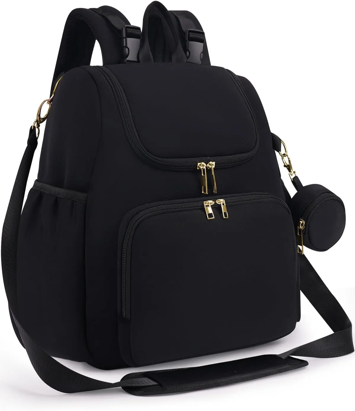 CEI-CEI Diaper Bag Small Diaper Backpack Neoprene Waterproof Baby Bags for Mom and Dad with Changing Pad Stowable Shoulder Strap Travel with Pacifier Case and Insulated Pockets(Black)