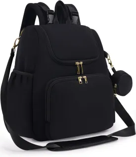 CEI-CEI Diaper Bag Small Diaper Backpack Neoprene Waterproof Baby Bags for Mom and Dad with Changing Pad Stowable Shoulder Strap Travel with Pacifier Case and Insulated Pockets(Black)