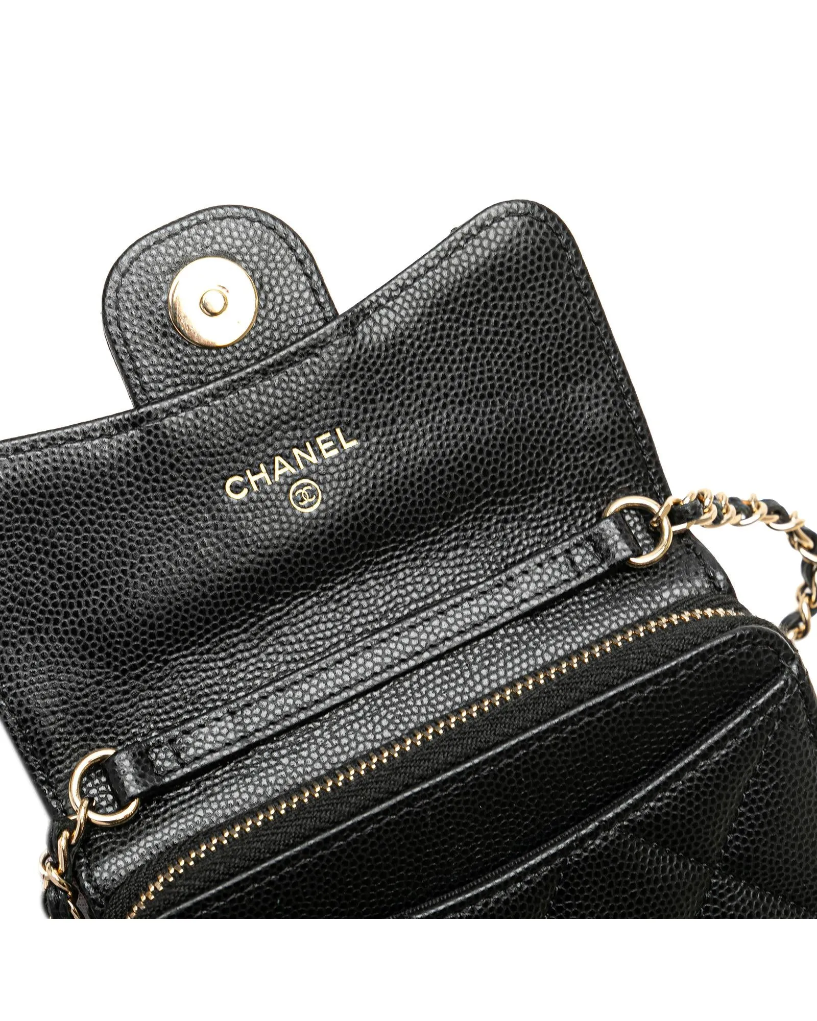 Classic Quilted Leather Coin Pouch with Chain Strap