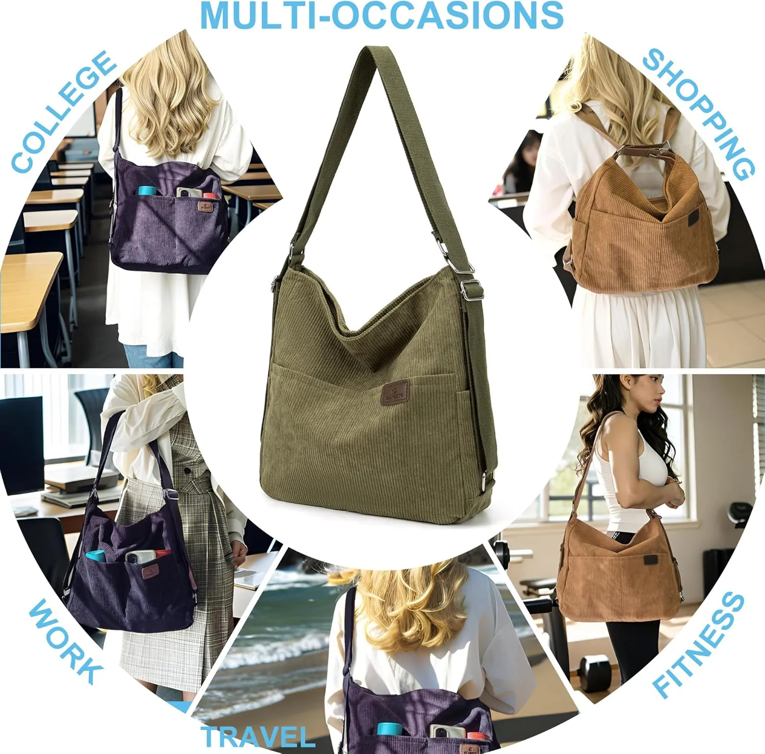 Corduroy Tote Backpack Crossbody Bag for Women, Convertible Shoulder Bags Designer Handbag for College, Work
