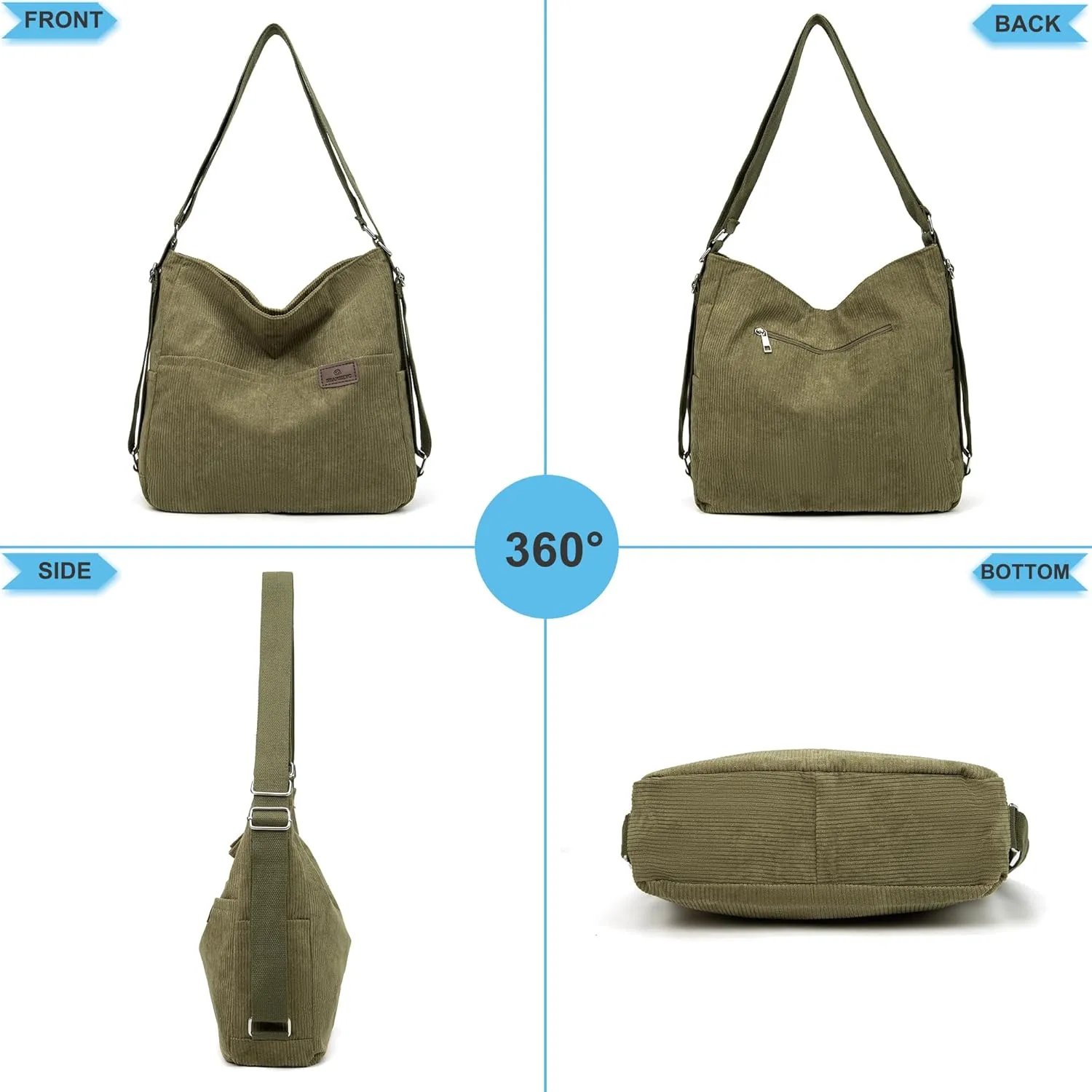 Corduroy Tote Backpack Crossbody Bag for Women, Convertible Shoulder Bags Designer Handbag for College, Work