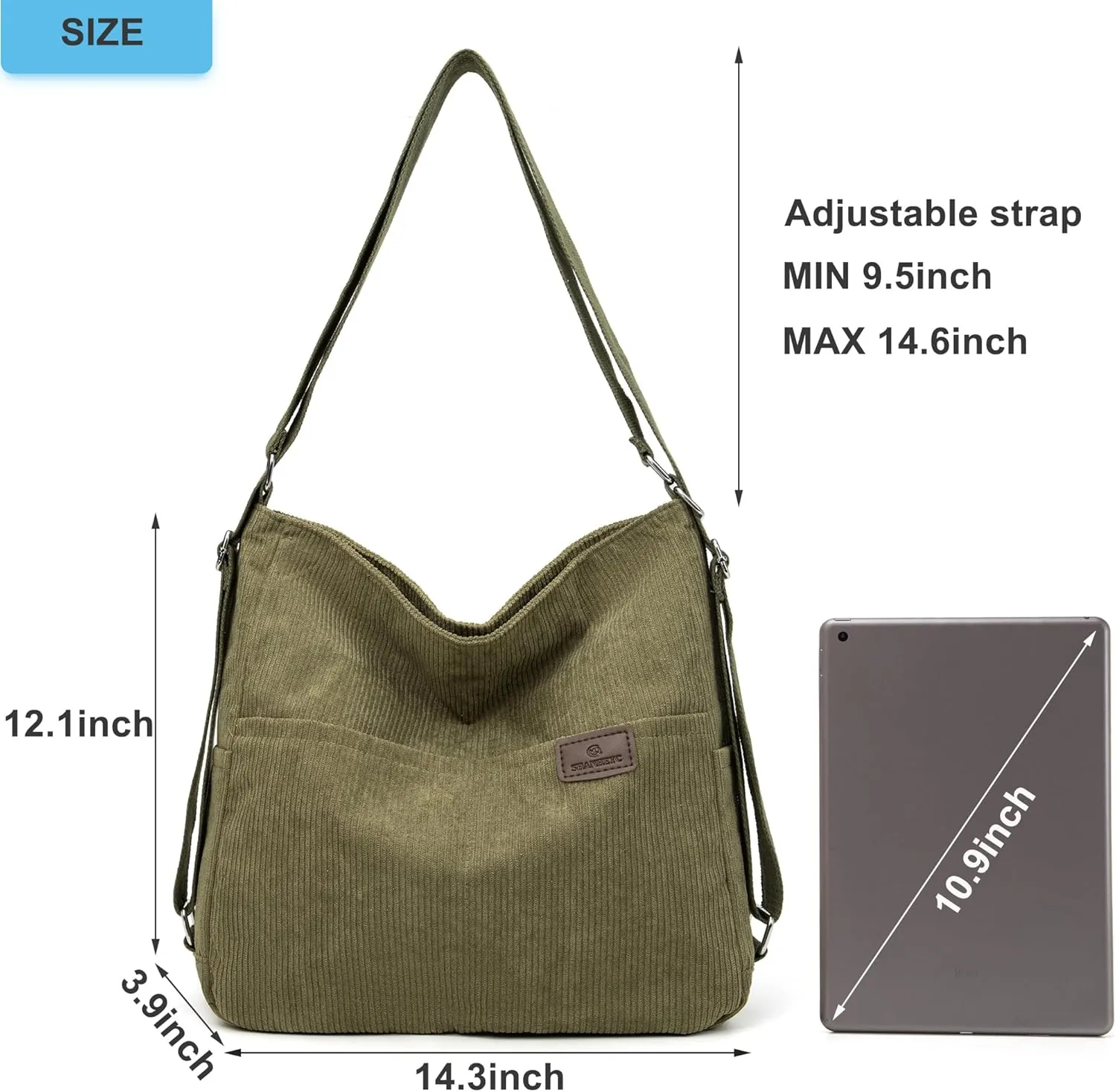 Corduroy Tote Backpack Crossbody Bag for Women, Convertible Shoulder Bags Designer Handbag for College, Work